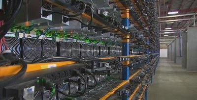 A bustling mining farm hosting various Ava machines, optimized for efficiency and security